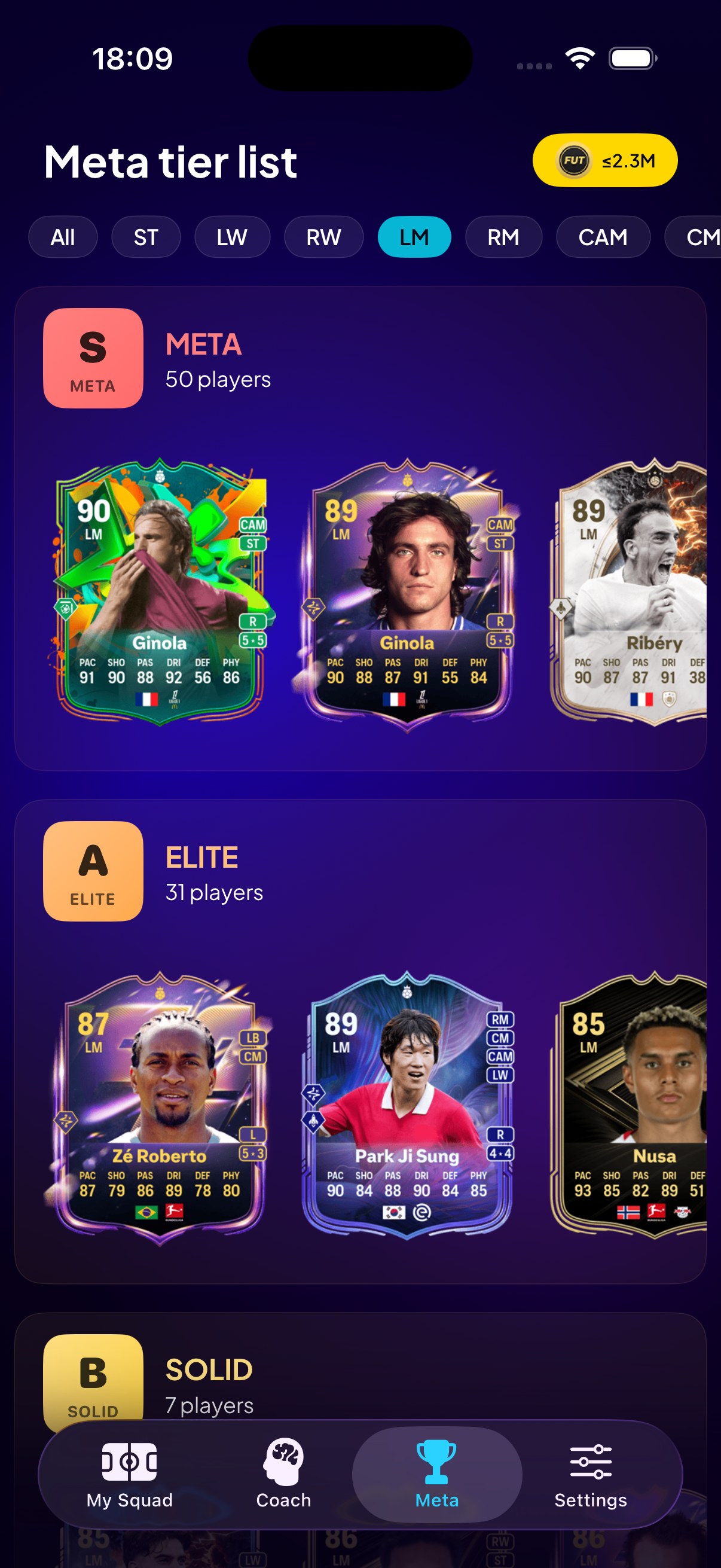 Meta tier list screen